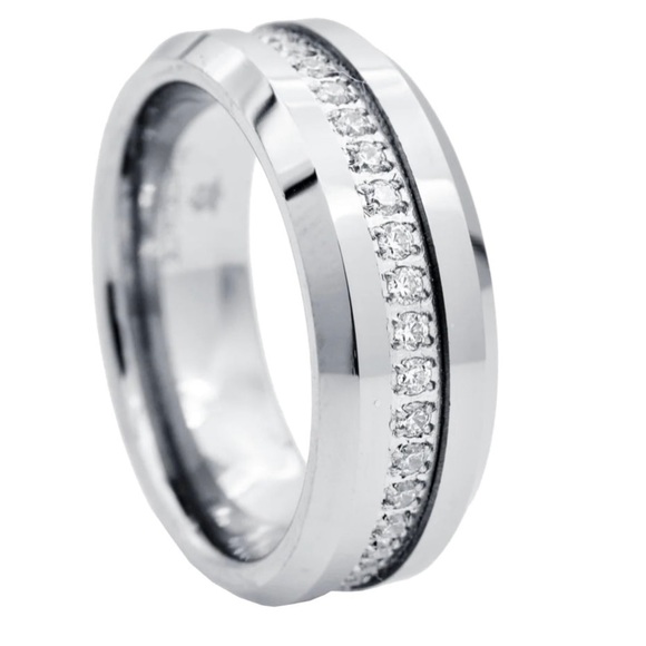 Blackjack Men’s Tungsten Eternity Ring - Picture 8 of 8